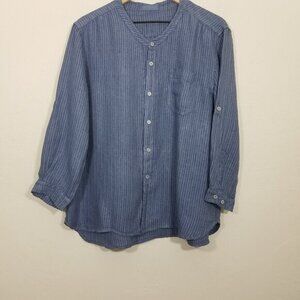 CP Shades 100 Linen Button Up Shirt Blouse Striped Size L